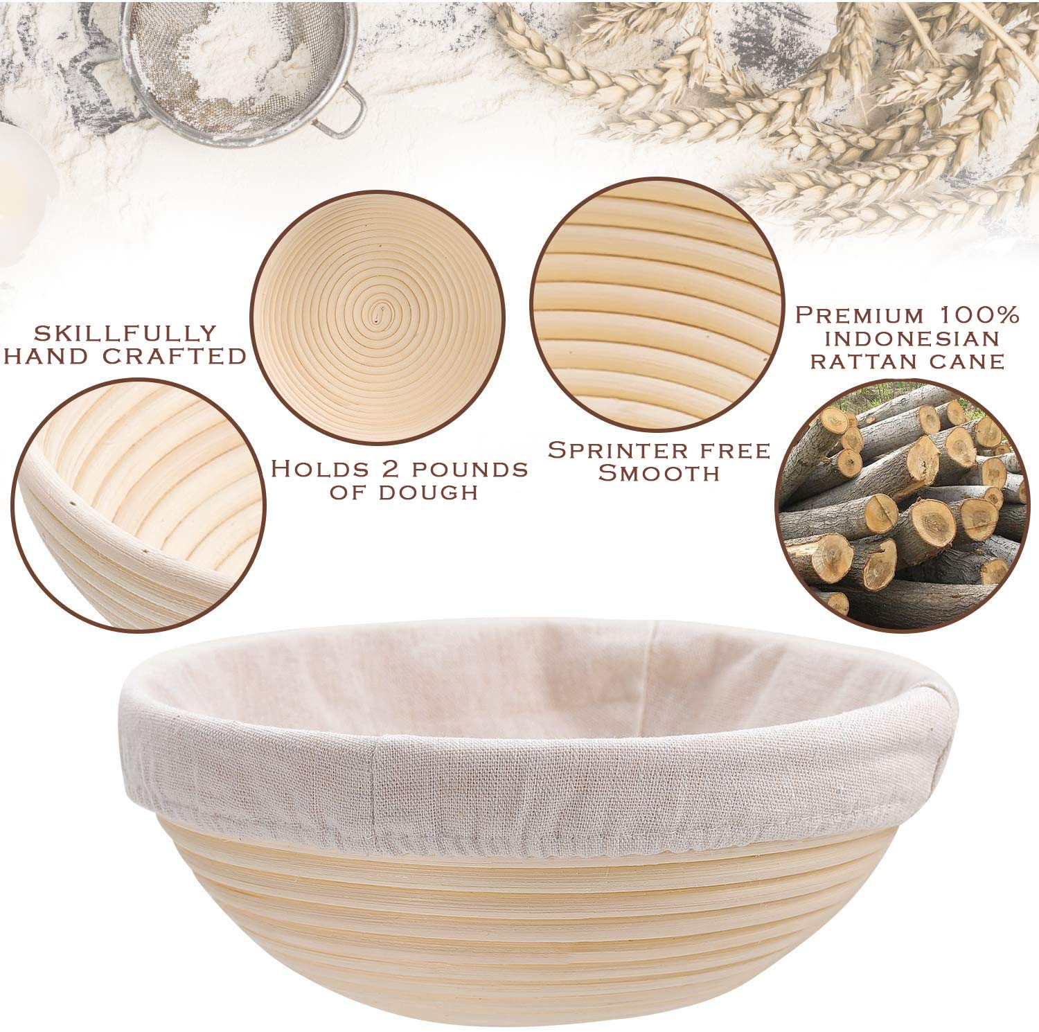 YAANI Sourdough Starter Kit - Complete Bread Baking Supplies Set with 2 Banneton Proofing Baskets (Round & Oval), Dough Whisk, Scoring Tool, Metal & Silicone Scrapers - Premium Artisan Baking Tools for Homemade Sourdough Bread | Perfect for Beginners & Professional Bakers