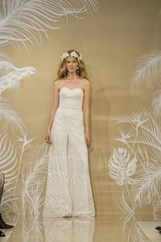 Theia Skyler Elegant Bridal Jumpsuit - White Lace Wedding Romper for Bride, Perfect for Beach Weddings, Elopements & Romantic Photoshoots