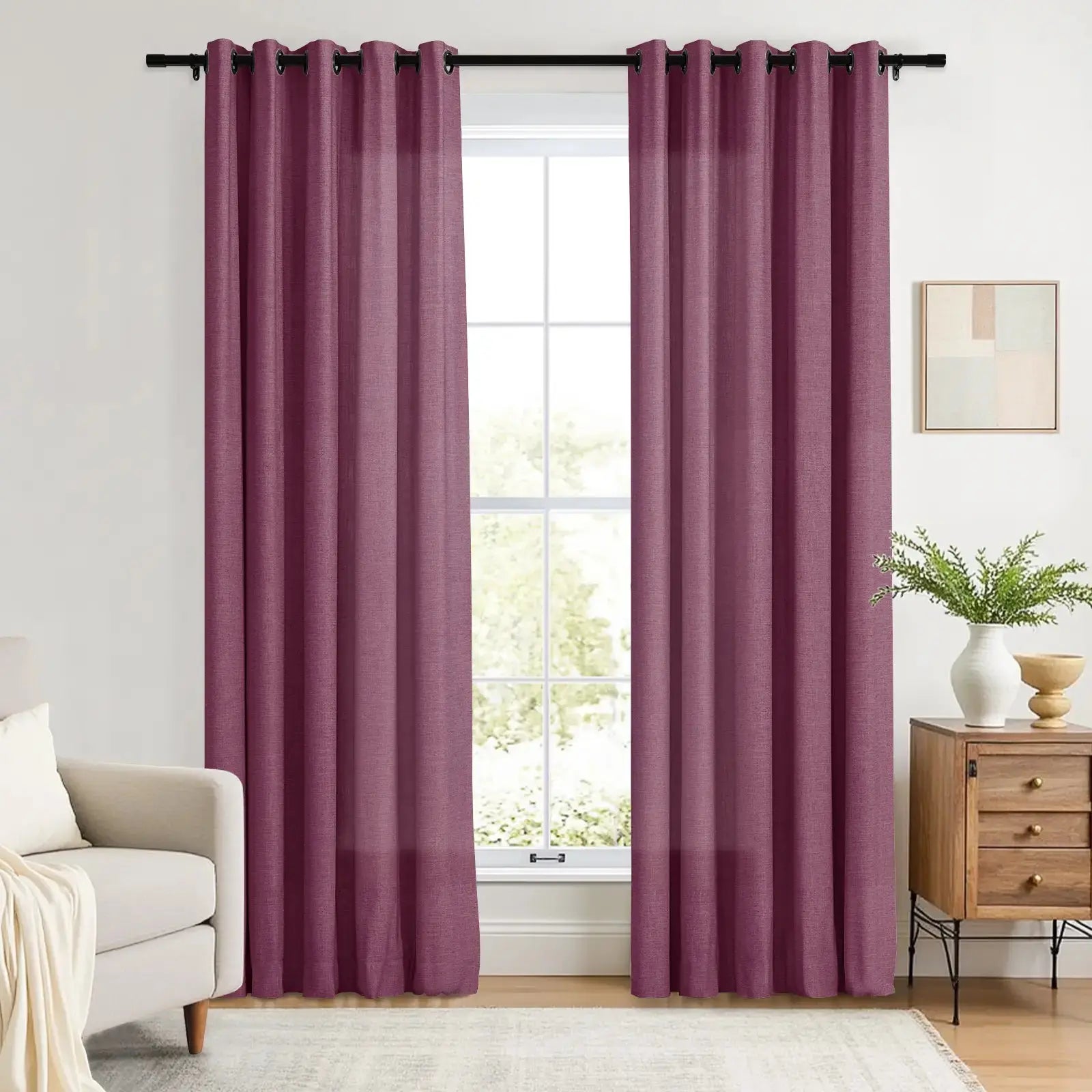 Linen Curtains with Grommet Top - Blackout Drapes for Living Room & Bedroom - Elegant Home Decor for Windows (52x84 Inches) - Perfect for Privacy, Light Control and Room Darkening