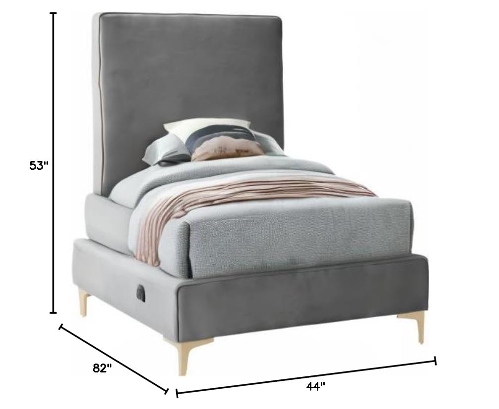 Modern Velvet Upholstered Twin Bed with Gold/Chrome Finish - Geri Collection by Meridian Furniture | Luxury Bedroom Decor for Contemporary Homes & Guest Rooms