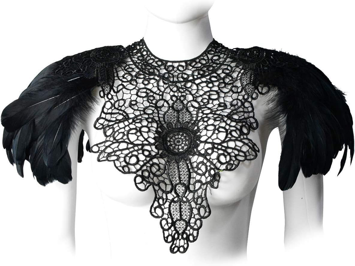 Feathered Shoulder Pads with Wings - Gothic Witch Harness Costume for Women | Halloween, Cosplay, Masquerade & Carnival Outfit | Raven Witch Costume Accessory for Parties & Photo Shoots