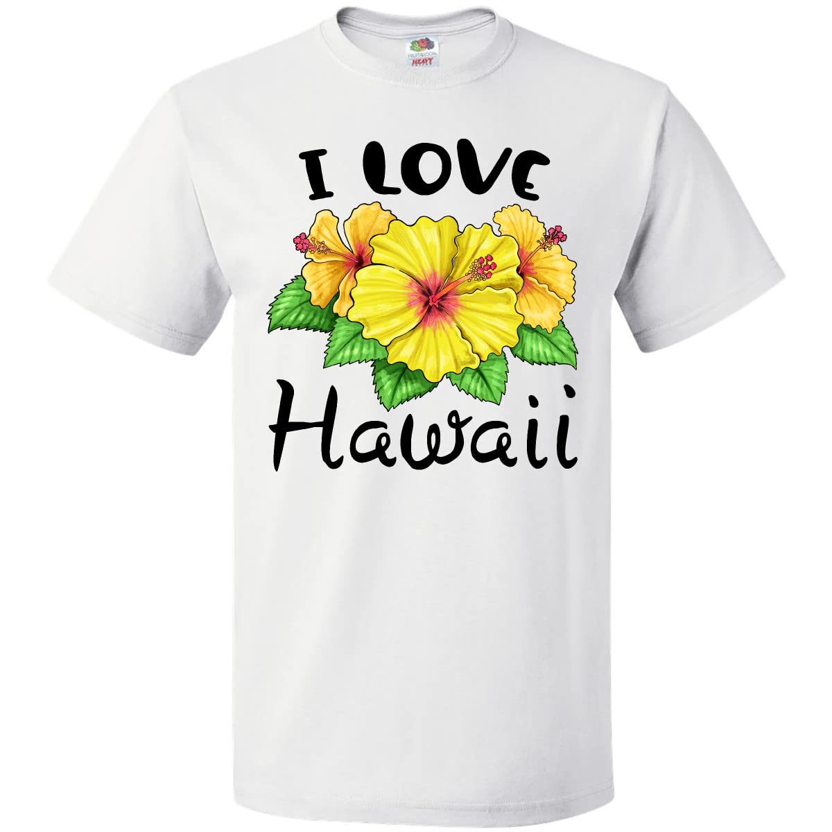 Inktastic I Love Hawaii Hibiscus Flowers T-Shirt - Soft Cotton Graphic Tee for Women & Men - Tropical Vacation Shirt for Beach, Luau & Summer Outfits
