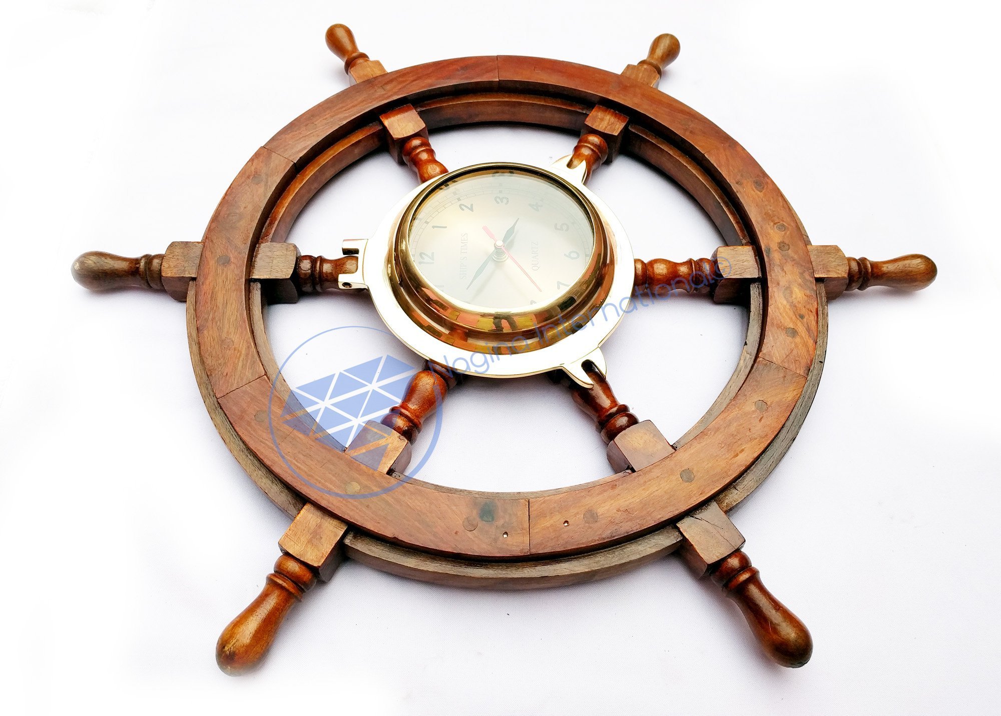 Handcrafted Nautical Ship Wheel Wall Clock with Brass Porthole Design - Perfect for Pirate Themed Nursery, Beach House Decor & Ocean Lover Gifts | Home Office & Living Room Decoration