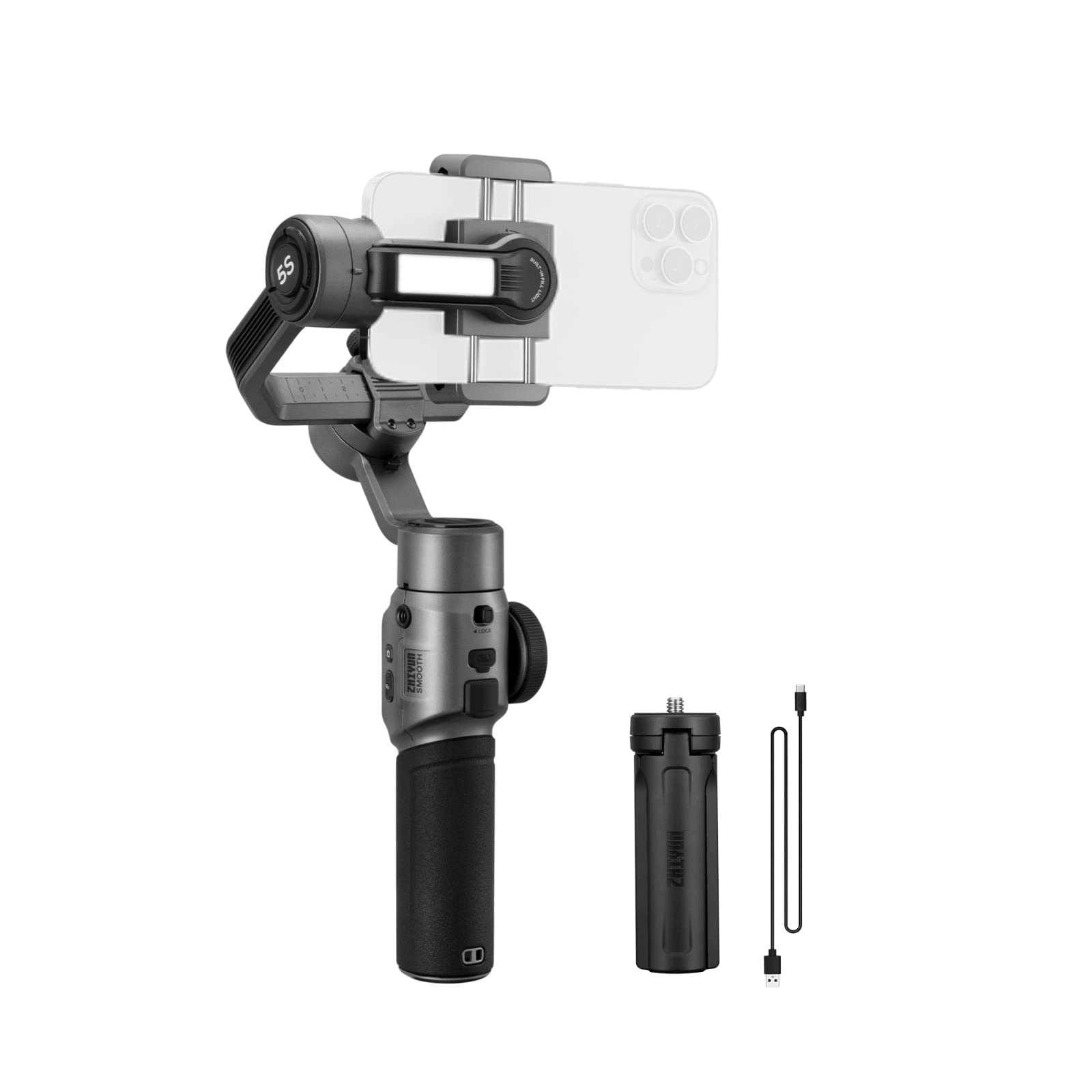 ZHIYUN Smooth 5S Gray Smartphone Gimbal Stabilizer - Compatible with iPhone 14/13/12/11/SE/XS/XR/X/8/Pro Max/Plus & Samsung Android Phones - Upgraded Version for YouTube, TikTok, Vlogging, Live Streaming & Content Creation - Perfect for Travel Videos, Social Media Content & Professional Mobile Filmmaking