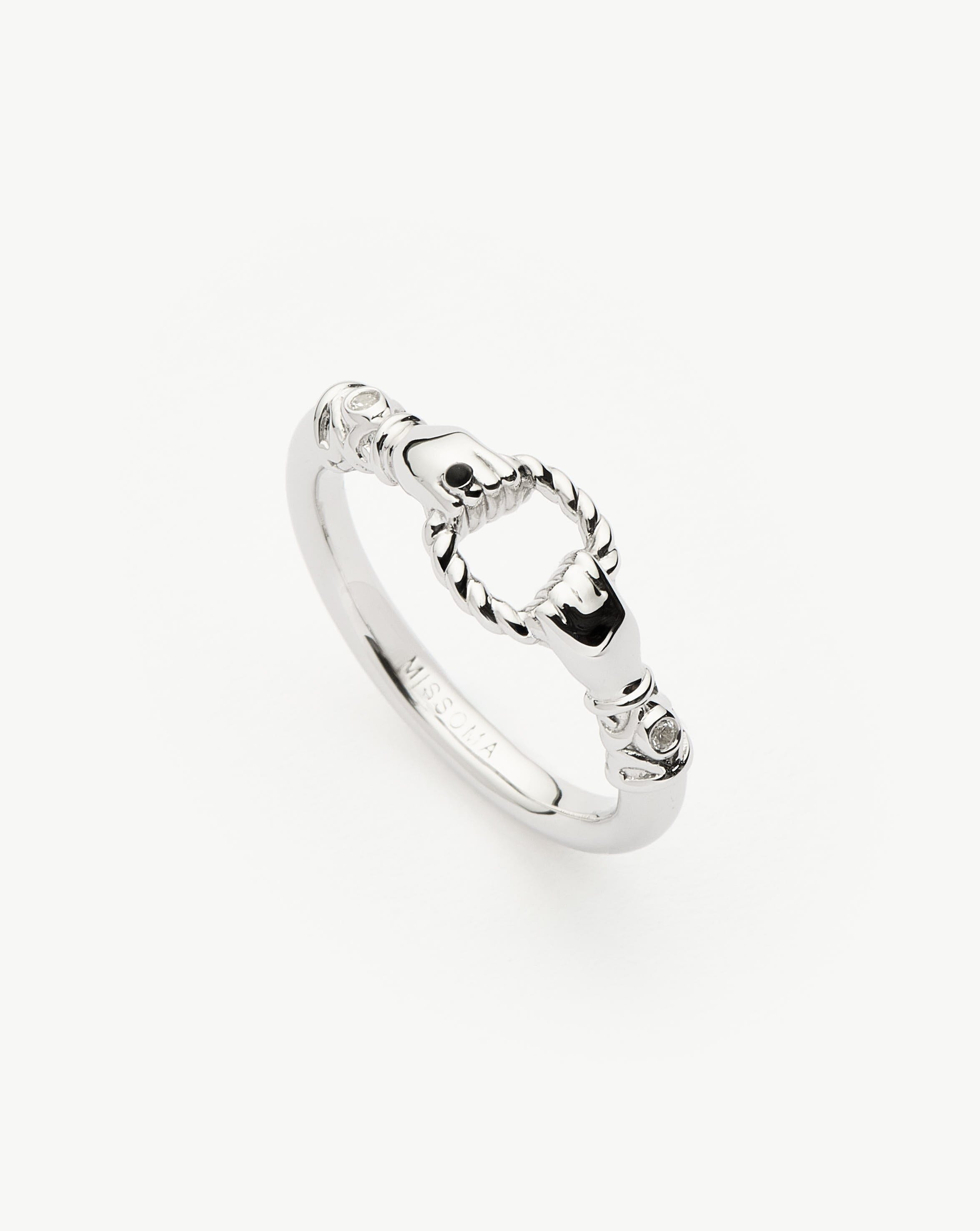 Harris Reed In Good Hands Stacking Ring - Sterling Silver, Cubic Zirconia & Black Onyx | Elegant Layered Ring for Women, Perfect for Everyday Wear, Gift Giving & Special Occasions
