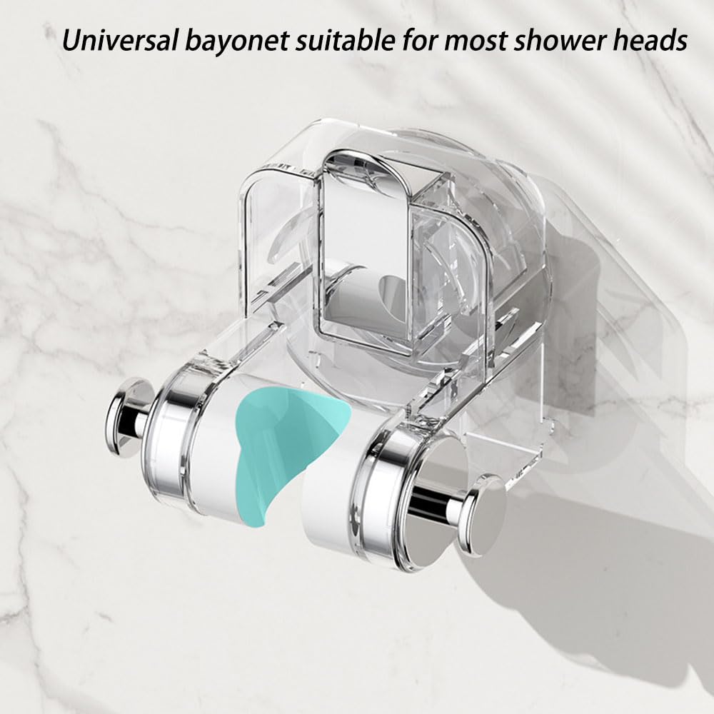 Belaudo Shower Holder with Strong Suction Cup - Wall Mount Shower Head Holder for Bathroom - White A - Perfect for Hands-Free Showering & Bathroom Organization