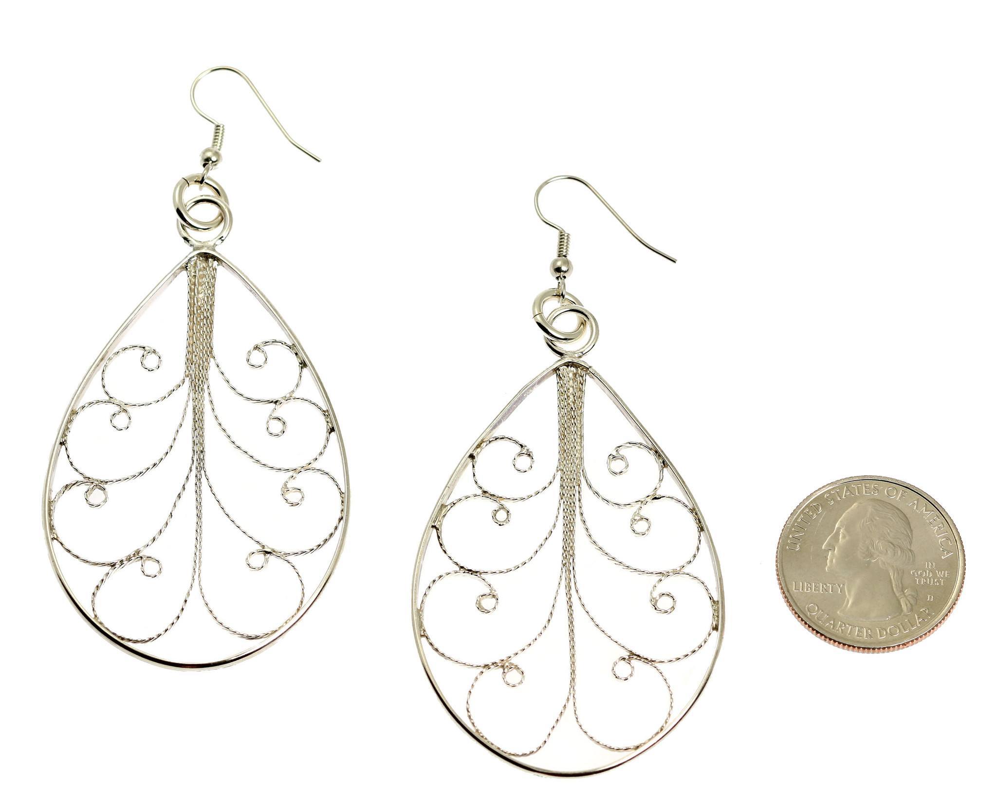 Elegant Sterling Silver Filigree Tear Drop Scroll Earrings for Women | Vintage Dangle Jewelry | Perfect for Weddings, Parties & Special Occasions