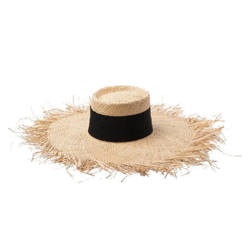 Stylish Flat Straw Hat for Women - UPF 50+ Sun Protection, Breathable Raffia Beach Hat - Perfect for Summer, Vacations, and Outdoor Activities