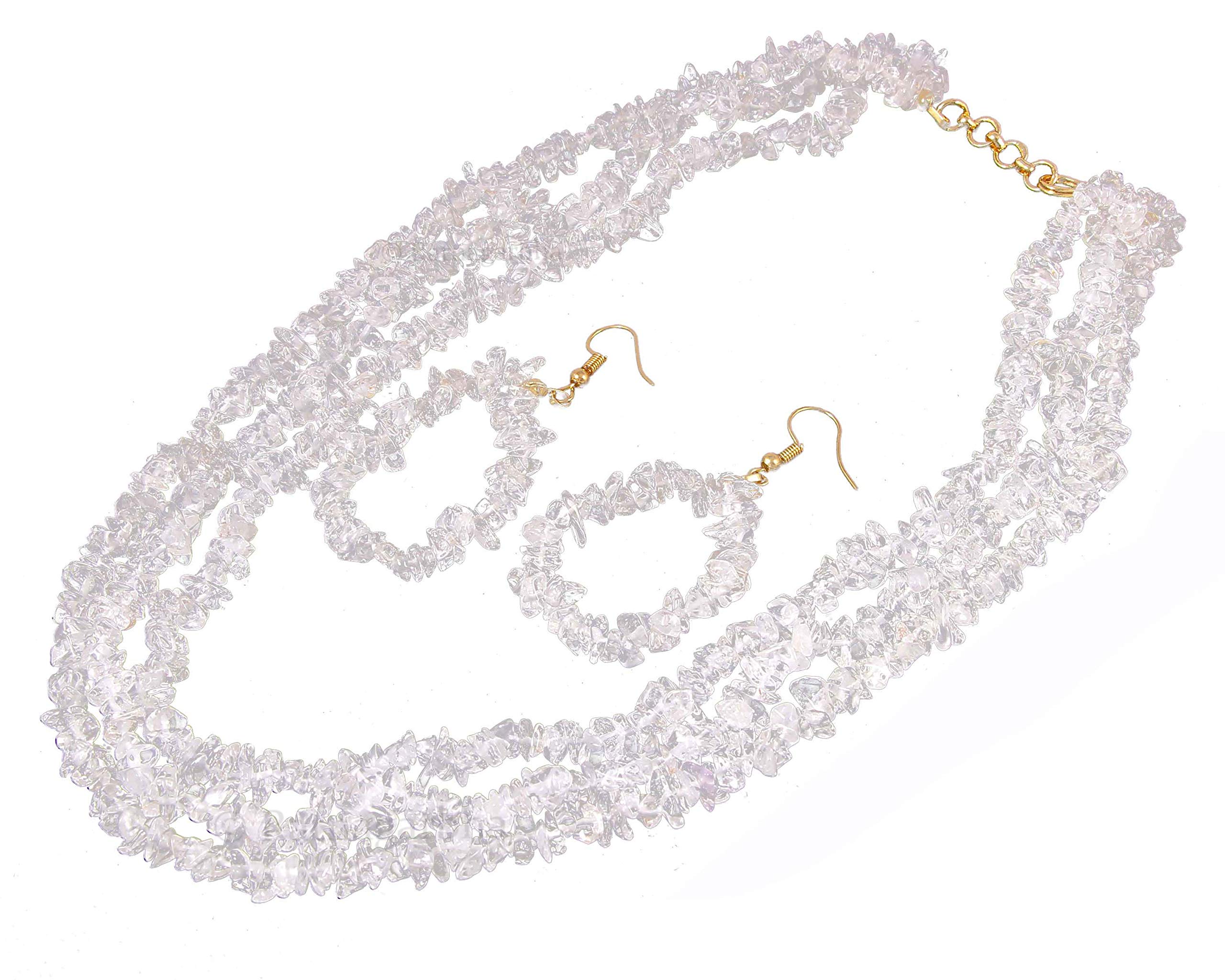 April Birthstone Necklace - Natural Clear Quartz Crystal Chips Choker, 3 Layer Healing Jewelry for April Birthday Gift | Spiritual Healing, Meditation Accessory & Boho Fashion Statement