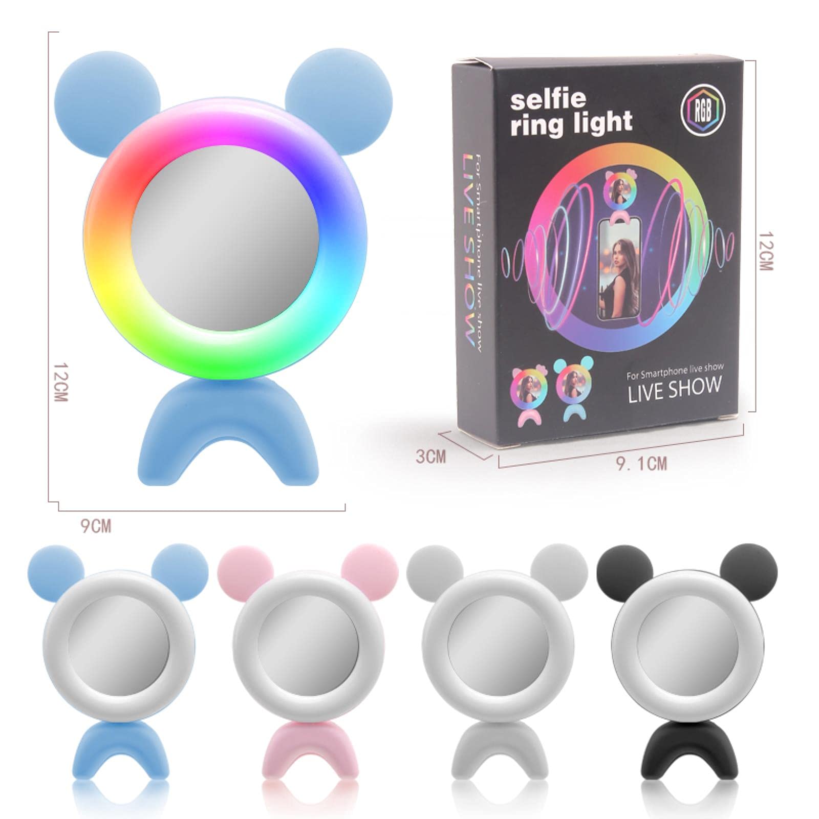 ZHOUSAN 15-Color RGB LED Selfie Ring Light with 360° Rotation & USB Charging for Phone - Perfect for TikTok Videos, YouTube Live Streaming, and Makeup Lighting