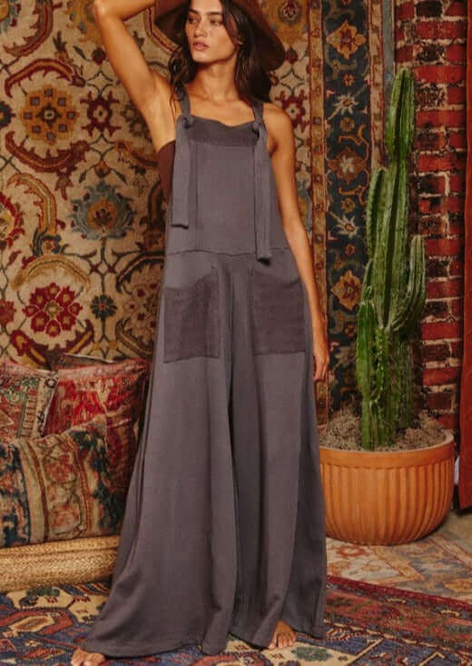 French Terry Slouchy Overall Jumpsuit for Women - Comfortable & Stylish Lounge Wear - Made in USA - Perfect for Casual Outings, Coffee Dates & Relaxing at Home