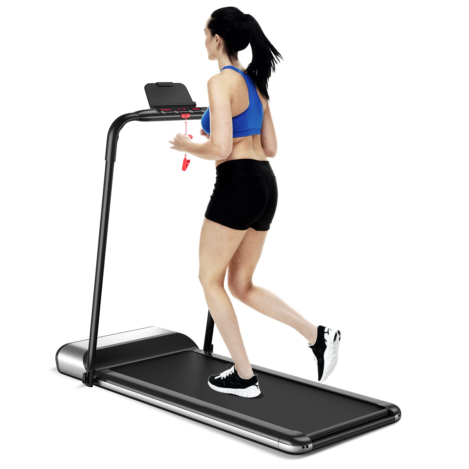 GYMAX Folding Treadmill - No Assembly Walking & Running Machine with LED Display, Phone Holder - Quiet Shock Absorption for Home Gym, Small Space Workout - Perfect for Cardio, Weight Loss & Indoor Fitness Training
