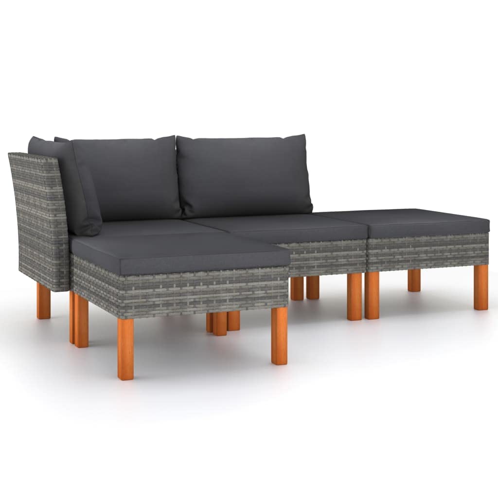 vidaXL 4-Piece Patio Lounge Set with Cushions - Outdoor Furniture, Poly Rattan Design, Weather-Resistant, Removable & Washable Gray Cushion Covers - Perfect for Garden, Poolside, and Backyard Relaxation