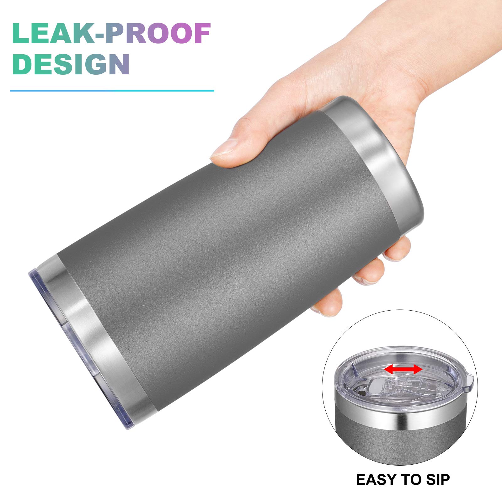 VEGOND 20oz Stainless Steel Tumbler with Lid & Straw - Vacuum Insulated Double Wall Travel Mug, Powder Coated Coffee Cup (Grey, 12 Pack) - Perfect for Office, Gym, Camping & Outdoor Activities