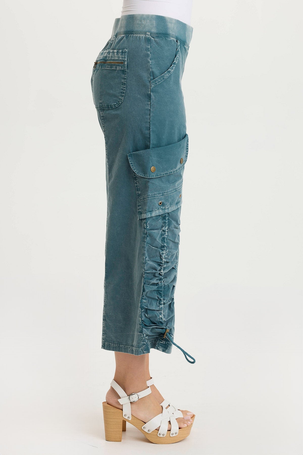 Muldoon Women's Poplin Ruched Wide Leg Crop Pants - Stylish High Waist Casual Trousers for Summer, Travel & Office Wear