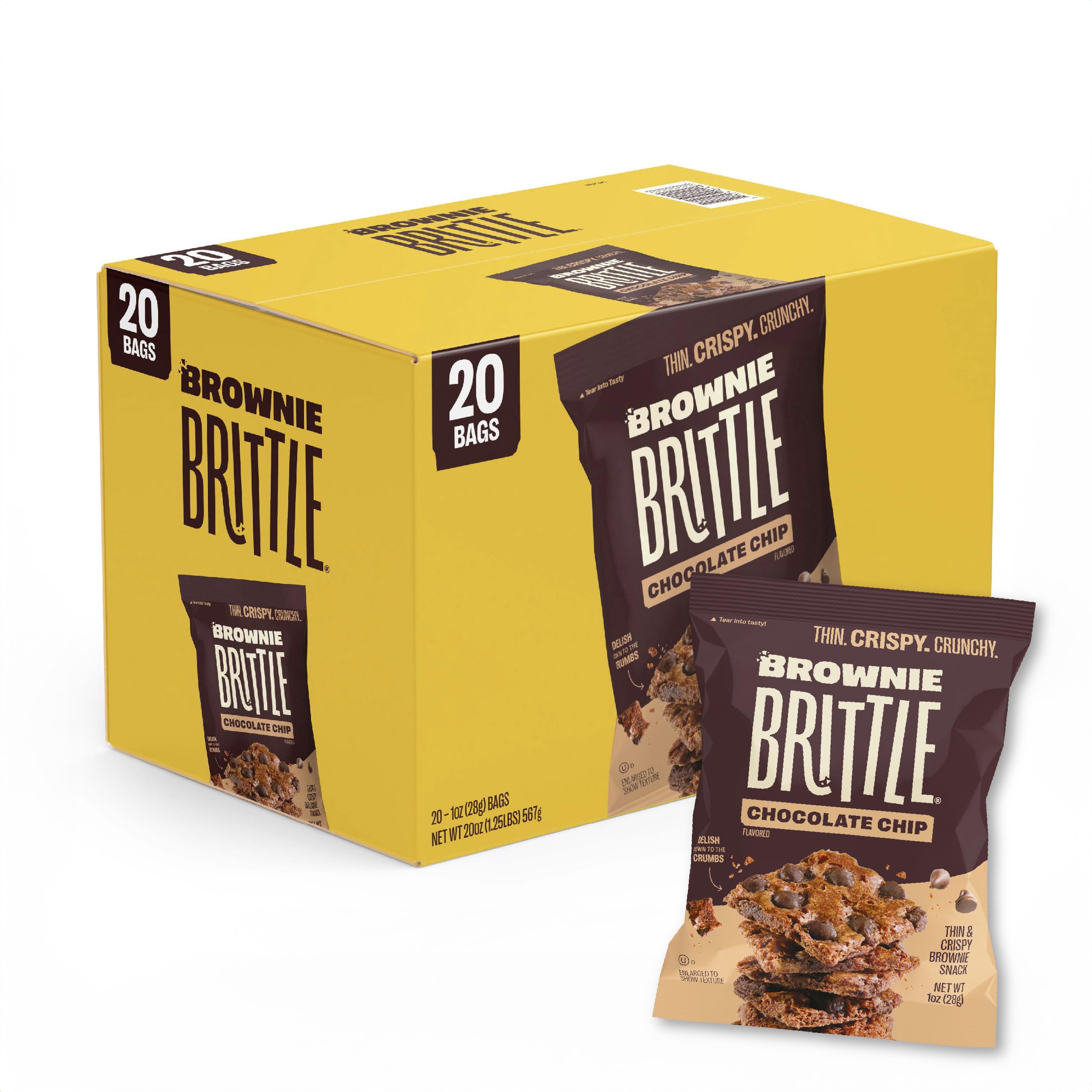 Original Chocolate Chip Brownie Brittle - Thin & Crispy Sweet Snacks (20 Pack, 1oz) | Gourmet Brownie Bites Dessert for Parties, Gifts & Coffee Time