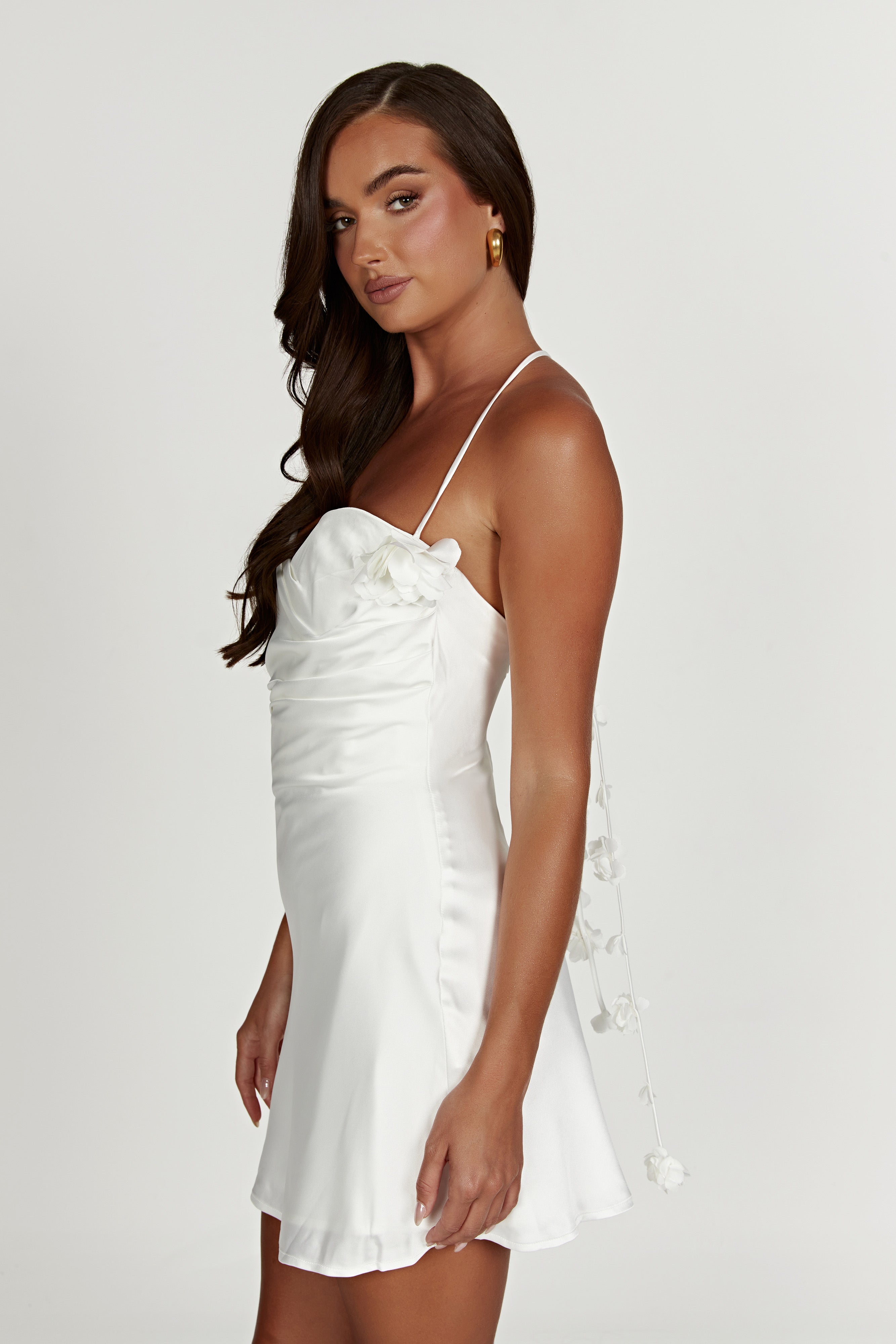 Otillie Rose Halter Mini Dress for Women - White Summer Floral Sundress for Beach, Party & Date Night