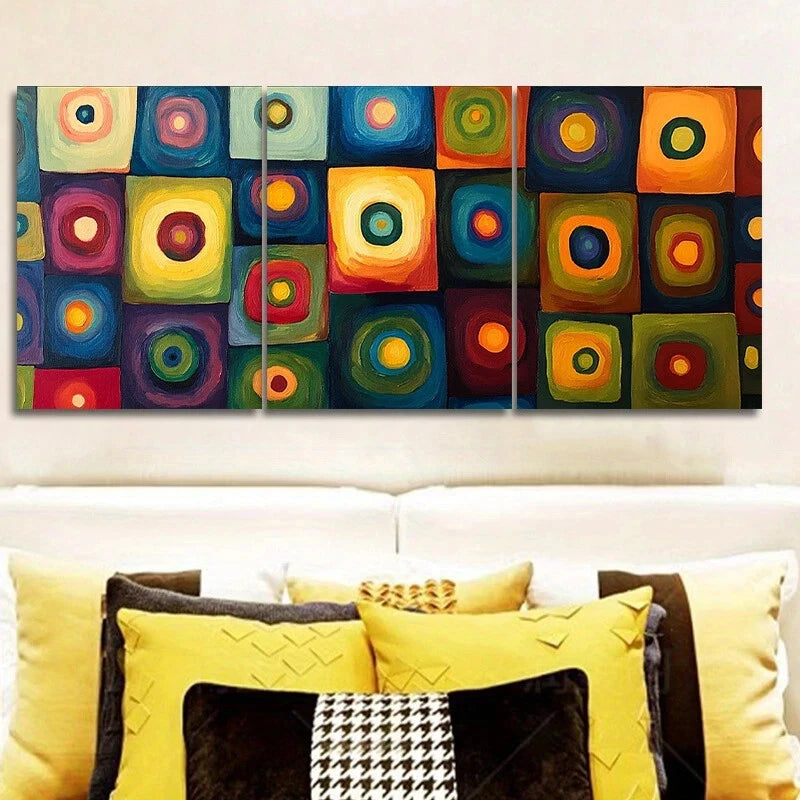 3-Piece Abstract Colorful Blocks Yellow Blue Metal Wall Art - Ready to Hang Modern Home Decor for Living Room, Bedroom & Office