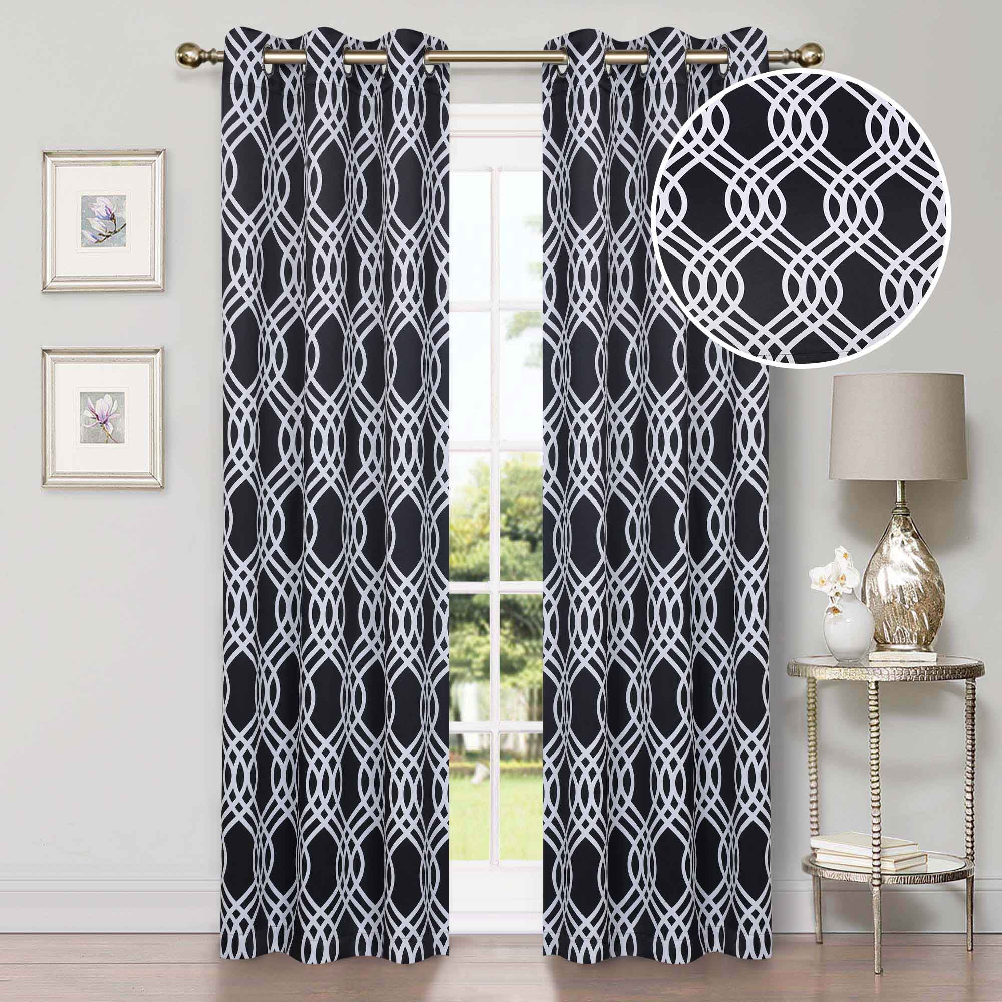 Blackout Curtains for Bedroom - Washable Room Darkening Ribbon Trellis Curtain Panel Set - Perfect for Nursery, Home Theater & Light Sleepers