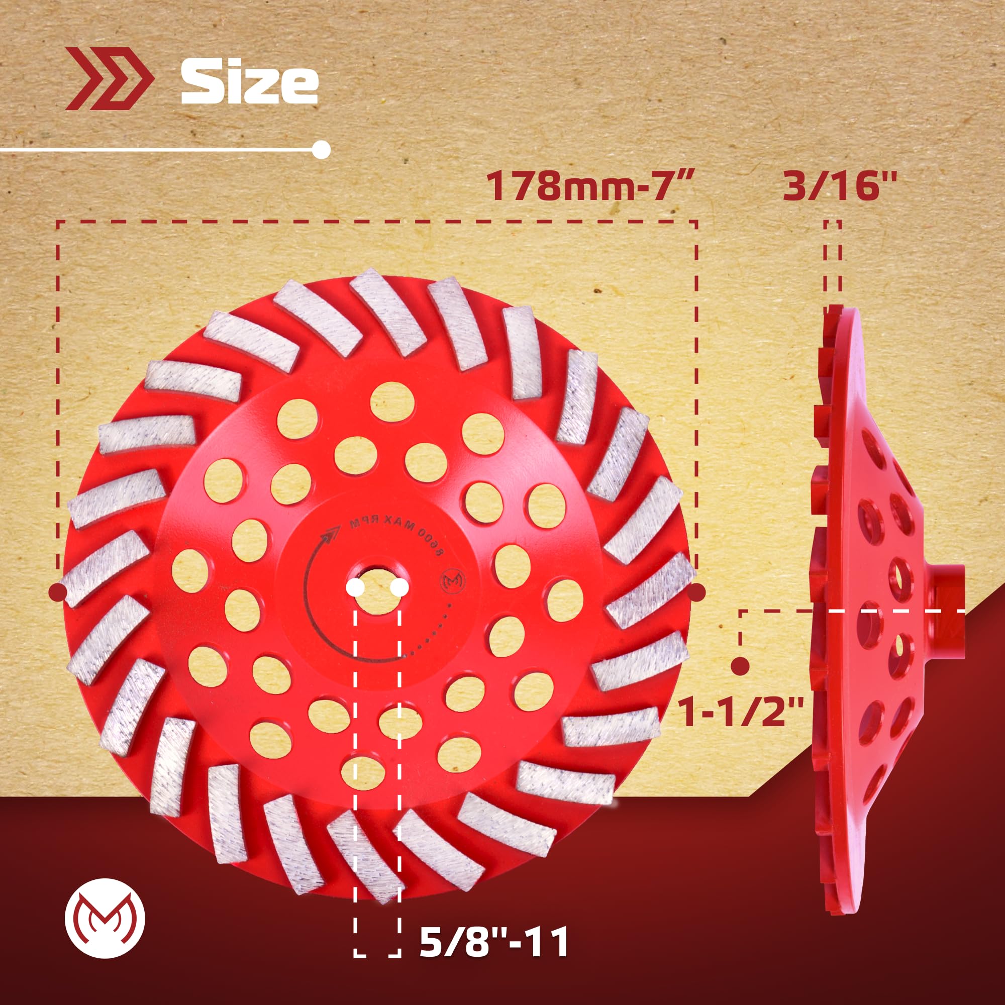 7 Inch Diamond Grinding Wheel for Angle Grinder - 24 Segment Concrete Grinding Cup Wheel | Turbo Row Design for Cement, Masonry & Concrete | Perfect for Surface Preparation, Renovation & Construction Projects