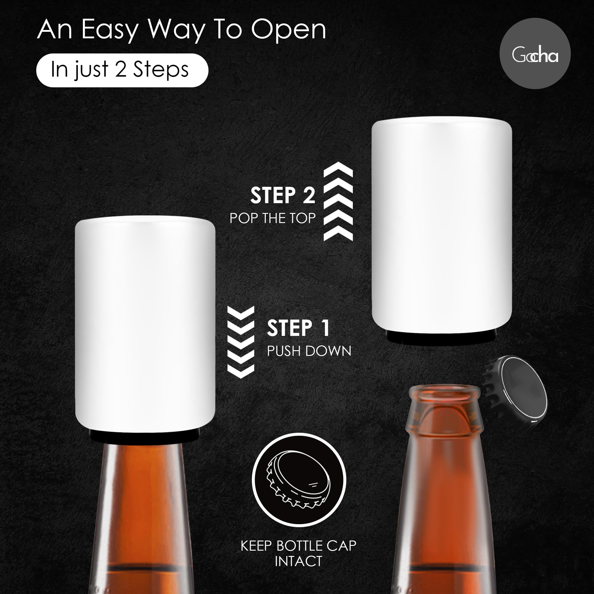 Magnetic Bottle Opener - Automatic Push & Pull Beer Cap Opener with Stainless Steel Catcher | Pack of 1 (White) | Perfect for Kitchen, Bar, Camping & Outdoor Parties