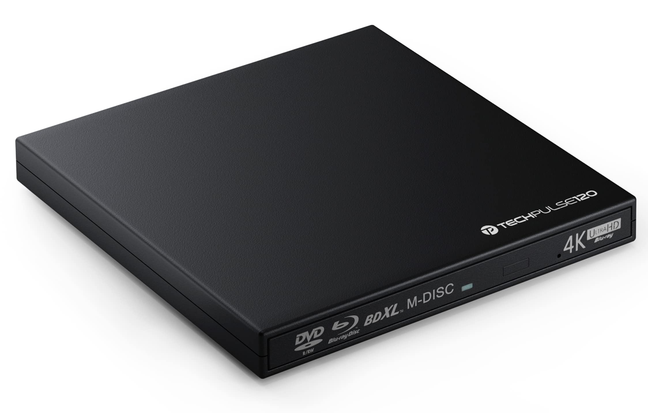 techPulse120 External UHD 4K 3D M-Disc BDXL Blu-ray Burner Drive - USB 3.0/USB-C Slim Superdrive for Windows/Mac - Compatible with BD/DVD/CD - Perfect for Laptops, Ultrabooks, iMac (Plastic Black) - Ideal for Media Backup, Movie Playback & Data Archiving