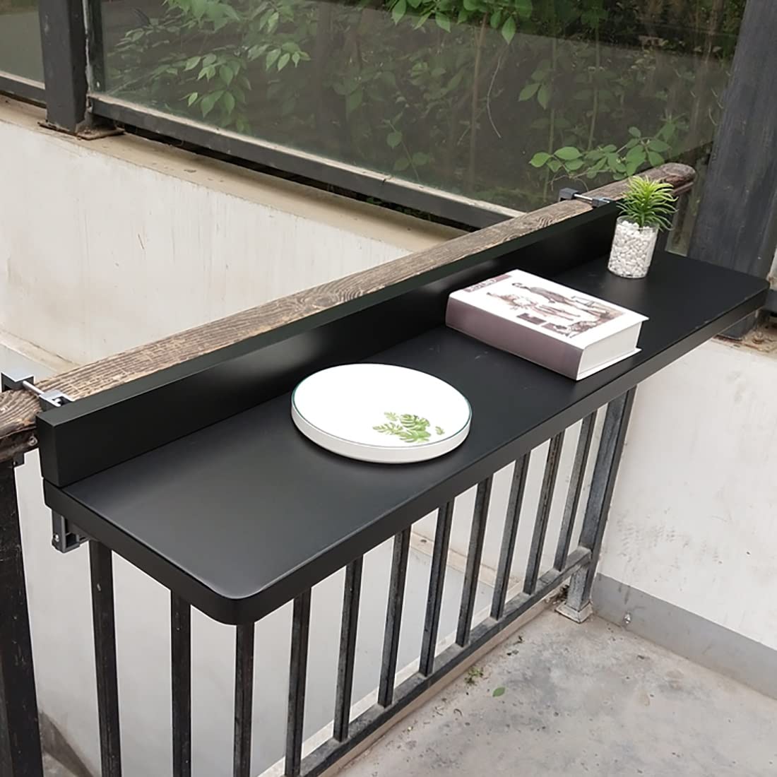 Portable Folding Side Table for Outdoor & Indoor Use - Adjustable Balcony Railing Hanging Table with Wall Mount - Perfect for Patio, Garden, Deck, Camping & Small Space Living