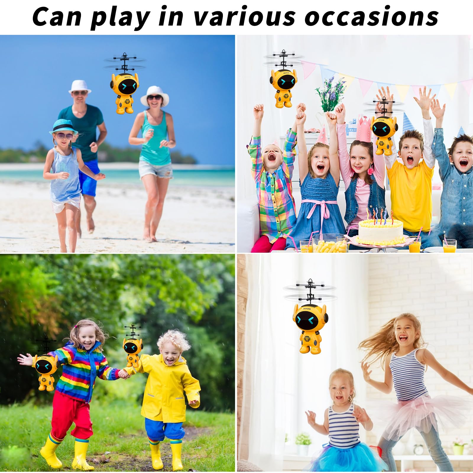 **Remote Control Helicopter Drone with LED Lights - RC Flying Robot Toy for Kids Ages 5-12, Boys & Girls - Indoor & Outdoor Mini Drone for Birthday Gifts, Parties & Family Fun (Yellow)**