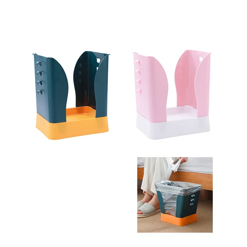 Adjustable Size Trash Can with Removable Lid - Kitchen Waste Bin with Fixed Garbage Bag Design - Portable Expandable Garbage Can for Bedroom, Office, Camping - 2 Pack (Blue/Yellow + Pink/White) - Perfect for Small Spaces, RVs & Dorm Rooms