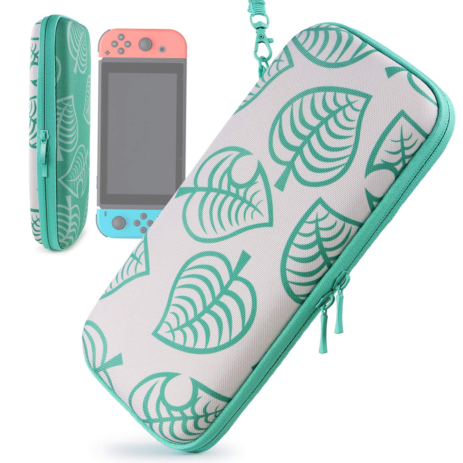 YOUSHARES Nintendo Switch OLED Case - Portable Travel Carrying Case with 10 Game Cartridge Pouch for Nintendo Switch & Accessories | Protective Storage Bag for Gaming on The Go (White Leaf Crossing Design)