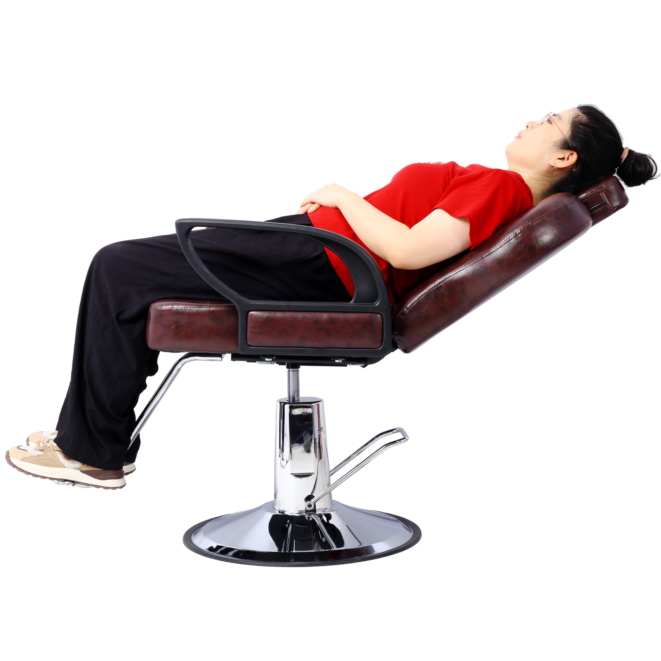 **Professional Hydraulic Barber Chair - Heavy Duty Salon Chair with Adjustable Reclining & Swivel for Hair Styling, Spa & Beauty Salon - Brown (Ideal for Barbershops, Salons & Home Use)**