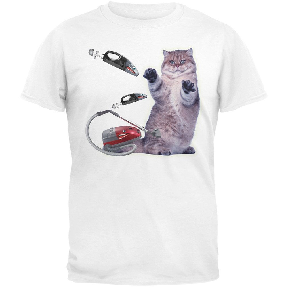Galaxy Cat Vacuum White T-Shirt for Adults - Casual Wear & Gifts