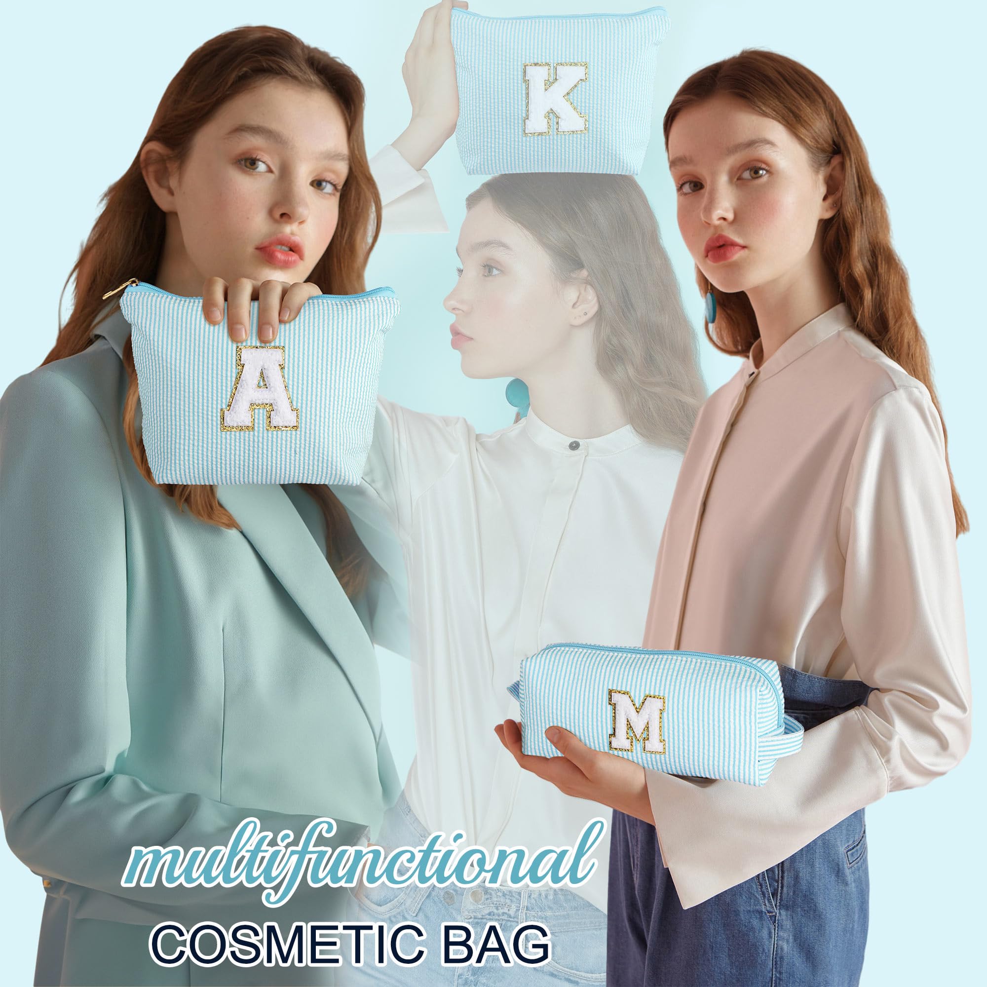 YOOLIFE Cute Personalized Makeup Bag for Girls & Women - Initial A Cosmetic Pouch for Teens | Best Bridal Shower, Birthday Gift for 3-13 Year Old Girls | Perfect for Travel, School & Daily Beauty Organizer