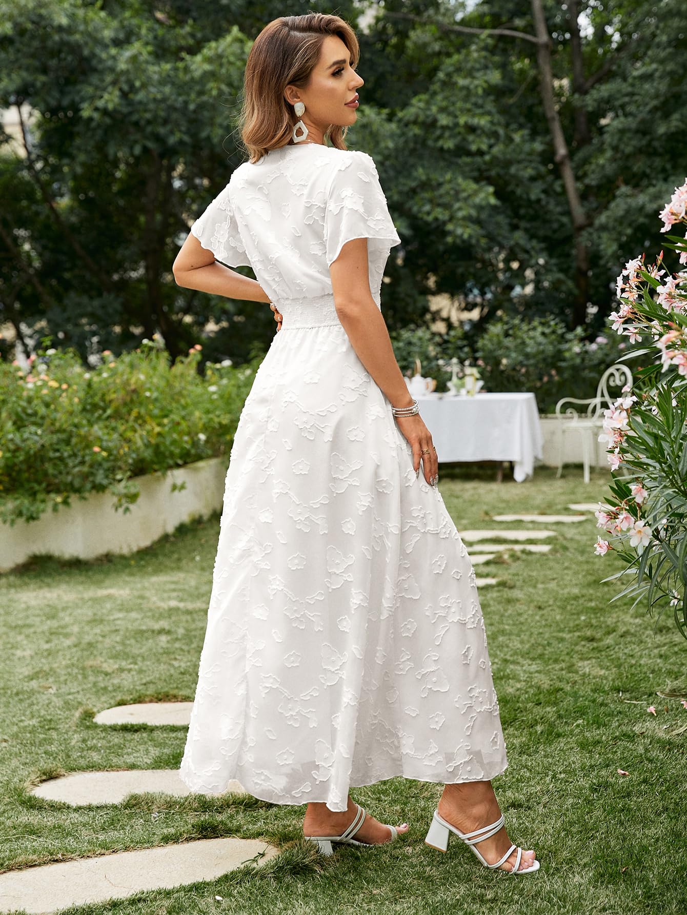 Boho Floral Maxi Dress for Women - Flowy Casual V-Neck Short Sleeve Wedding Guest Dress, Beach Holiday Long Dress for Summer Vacations & Outdoor Events