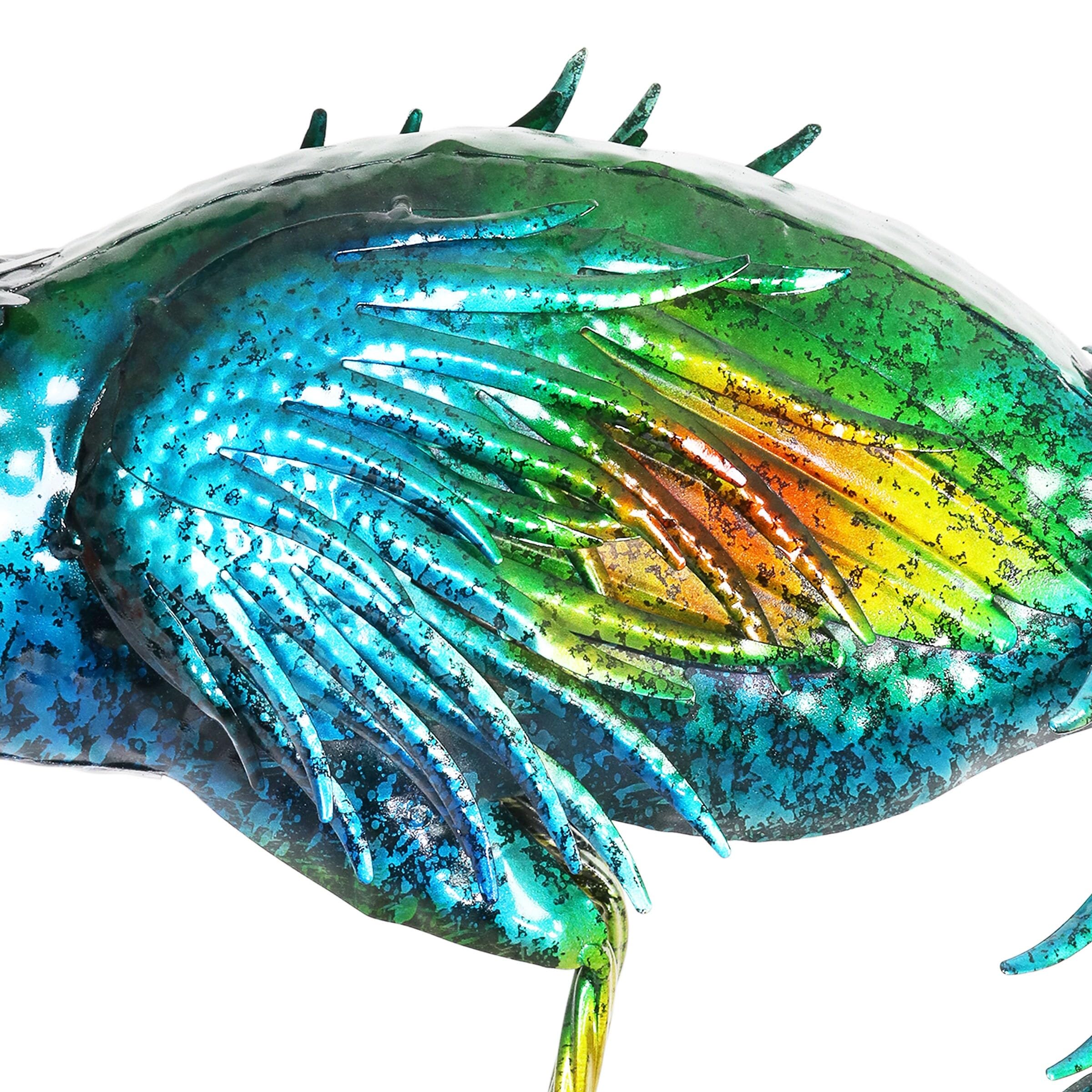 Exhart Metallic Peacock Garden Statue - Hand Painted Outdoor Decor, 15 x 24 Inch - Elegant Yard & Patio Decoration for Gardens, Lawns & Outdoor Spaces