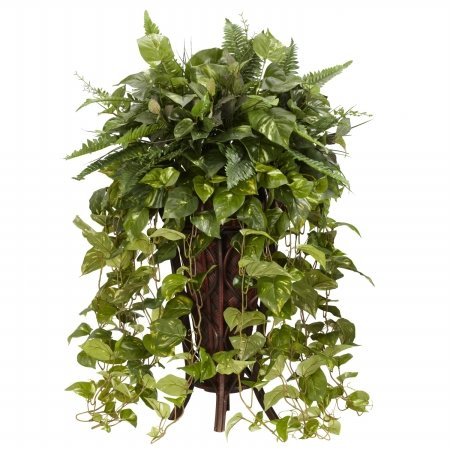 Realistic Vining Mixed Greens Silk Plant with Decorative Stand - Perfect for Home Office Decor, Wedding Centerpieces & Indoor Greenery Arrangements