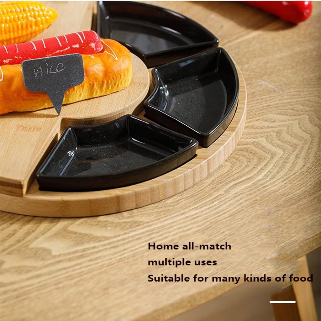 Premium Bamboo Charcuterie Board Set with 4 Stainless Steel Knives & 3 Ceramic Bowls - Elegant Cheese Platter for Entertaining, Pizza Serving, Candy Display, Bread & Biscuits - Perfect for Parties, Weddings & Holiday Gatherings (Black)