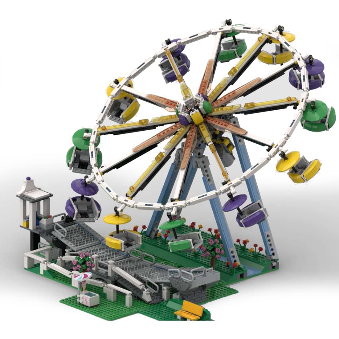 PowerBrick PHYNEDI Ferris Wheel Building Kit with Motors - 1,386-Piece DIY Construction Toy Compatible with Lego - Large Amusement Park MOC Model (MOC-99505) for Creative Play & STEM Learning