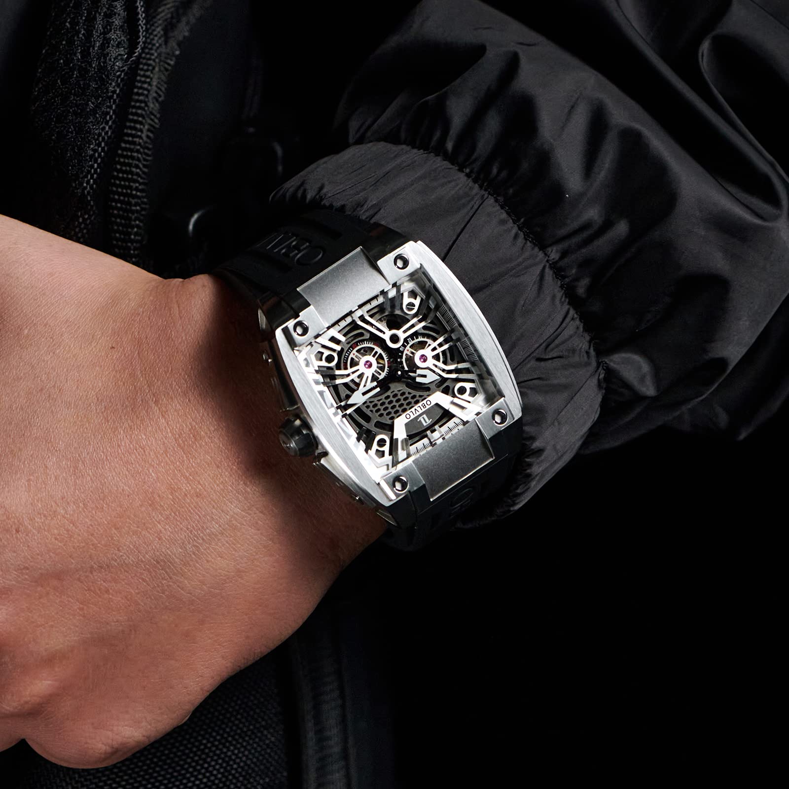Men's Super Luminous Automatic Watch - Luxury Sport Square Skeleton Mechanical Watch with Rubber Strap | Waterproof & Shock Resistant | Perfect for Business, Casual Wear & Outdoor Activities (GM)