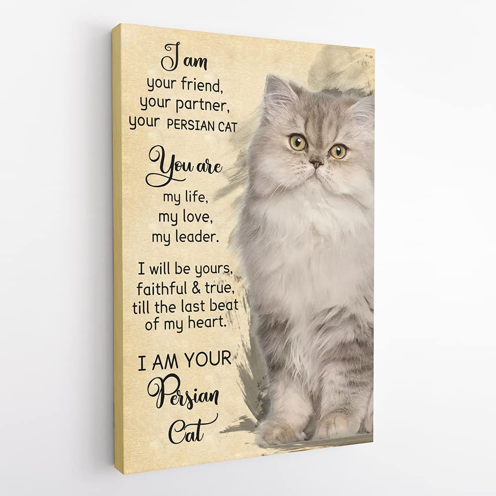 Vintage Persian Cat Canvas Wall Art - Funny 'I Am Your Friend Your Partner' Cat Painting Decor - Perfect Gift for Cat Lovers & Cat Moms - Christmas, Birthday & Home Decor