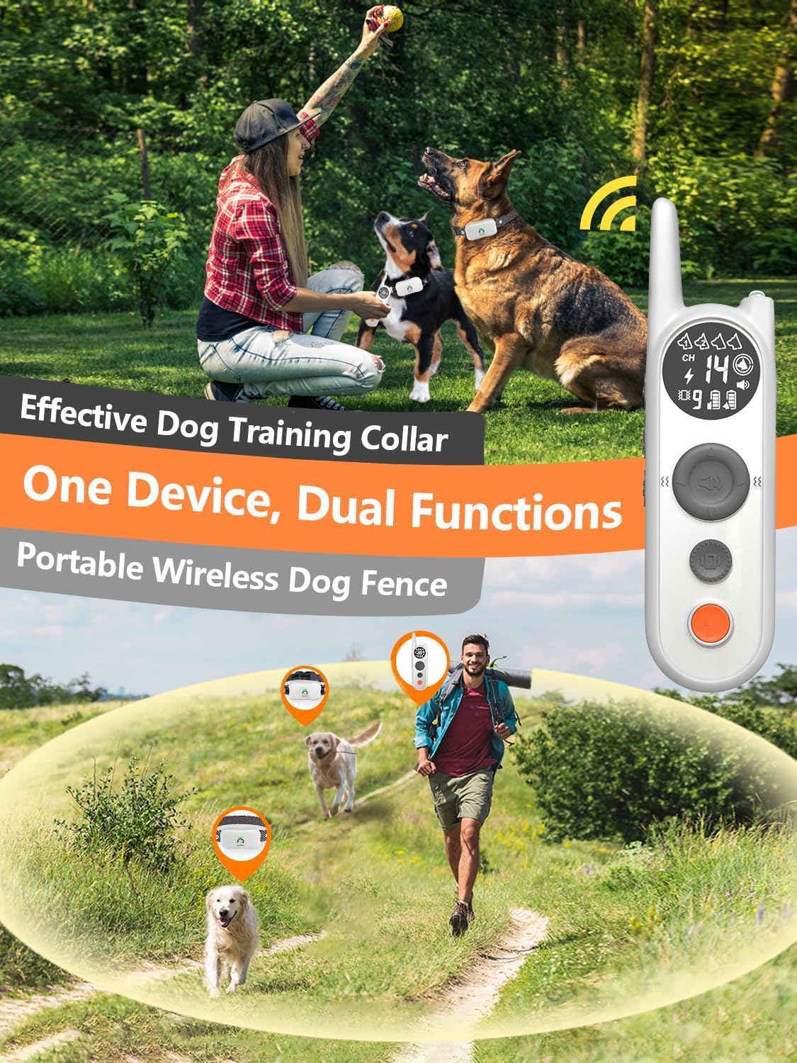 MIMOFPET Wireless Dog Fence for 2 Dogs - 856-Acre Coverage, 6100 Ft Range, Waterproof Electric Fence System with 3 Training Modes for Large & Medium Pets | Indoor & Outdoor Use, Backyard Containment, Pet Safety Solution