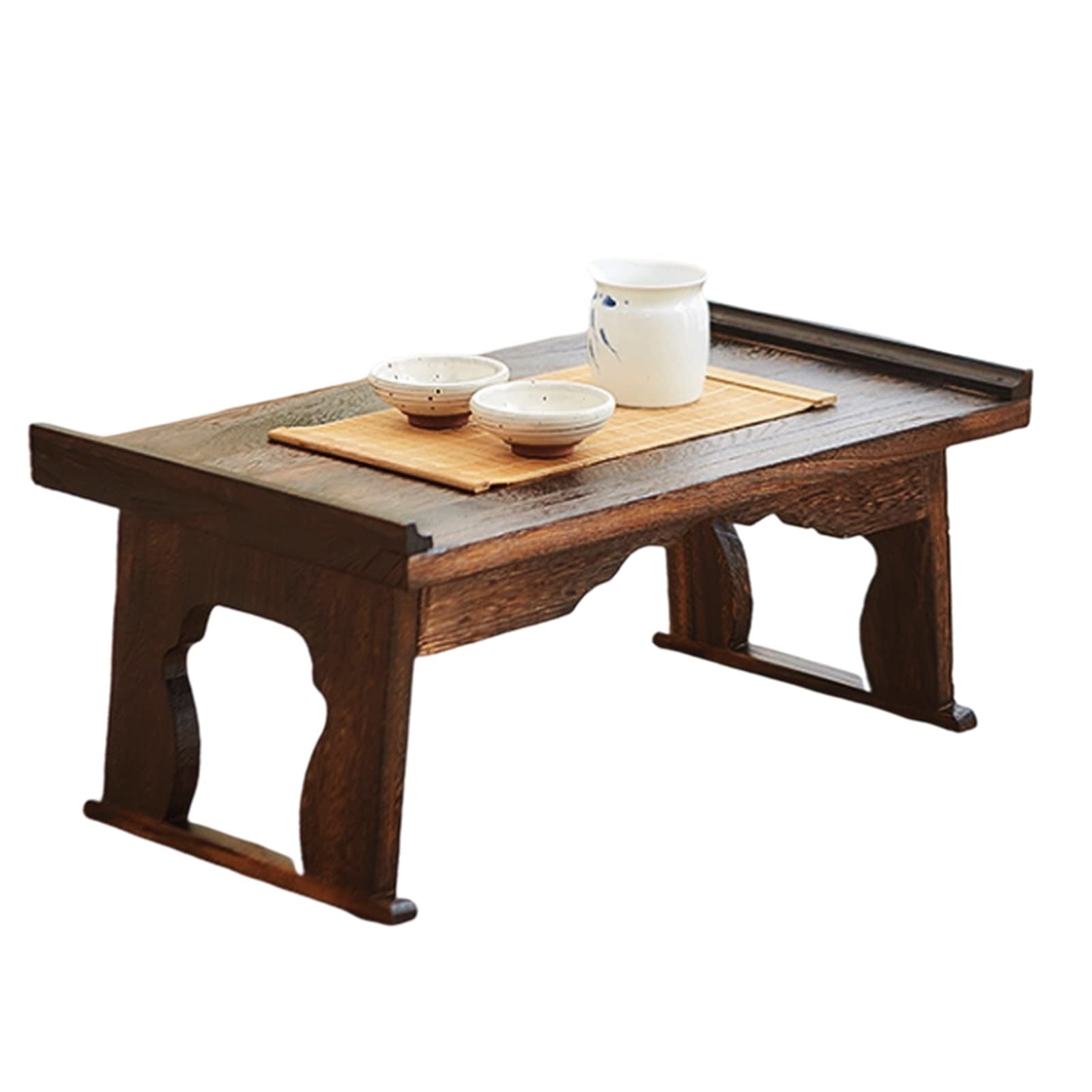 Foldable Wooden Low Coffee Table - Multifunctional Tatami Desk for Bay Window, Laptop Workstation & Home Decor (Brown, 50x30x23cm) | Perfect for Small Spaces, Living Rooms & Meditation Areas
