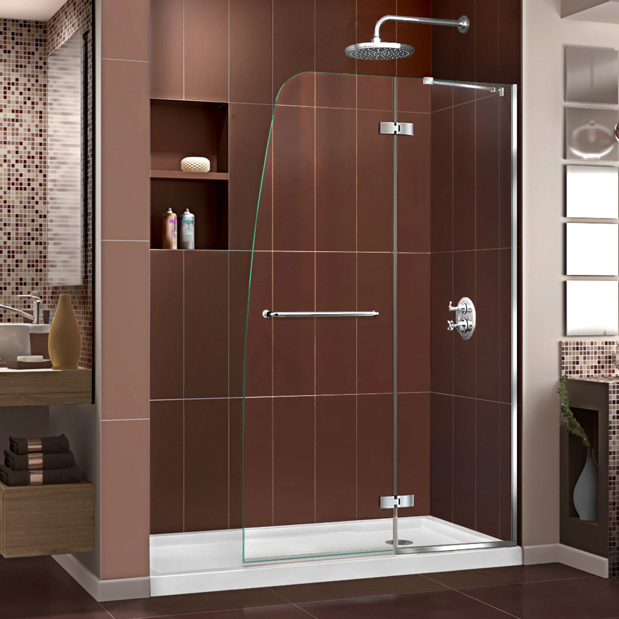 DreamLine Aqua Ultra 36x60 Inch Frameless Shower Door - Brushed Nickel Finish with White Base Kit & Center Drain | Perfect for Modern Bathroom Renovations & Spa-Like Shower Experience