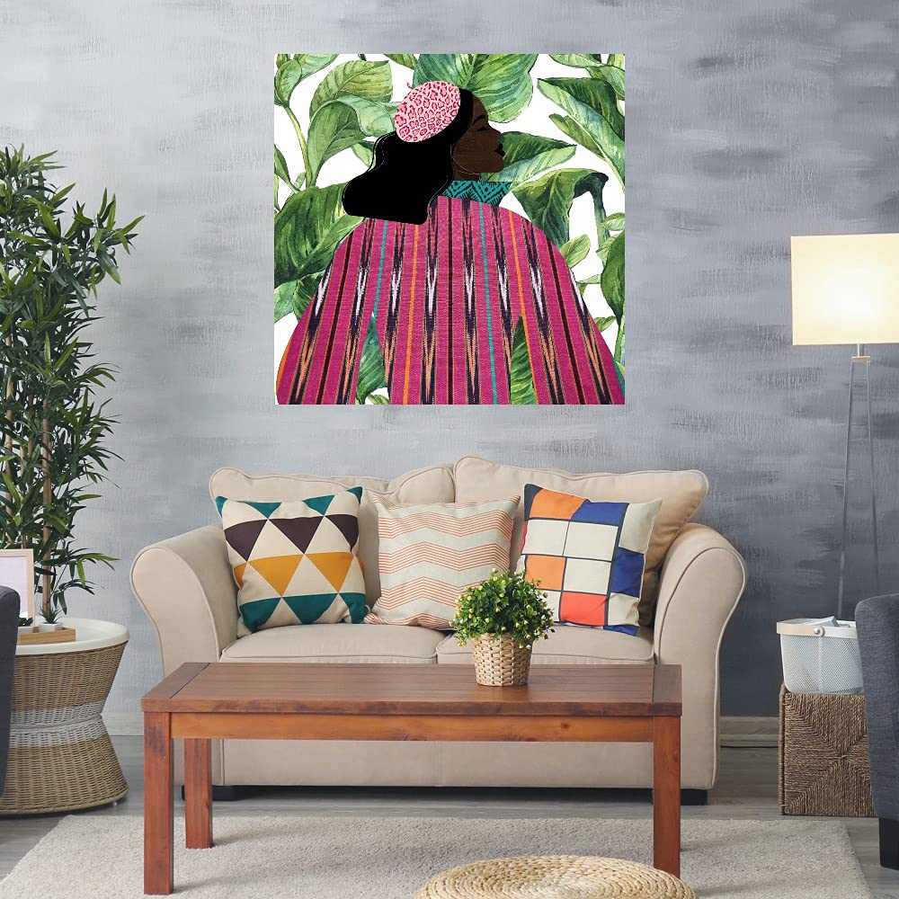 Girlie Girl Palm Fine Art Canvas Wall Decor by Nikki Chu - 22x22 Inch Ready to Hang Painting for Living Room, Bedroom, Bathroom, Kitchen, Office, Bar & Dining Room - Tropical Boho Home Decor & Gift Idea