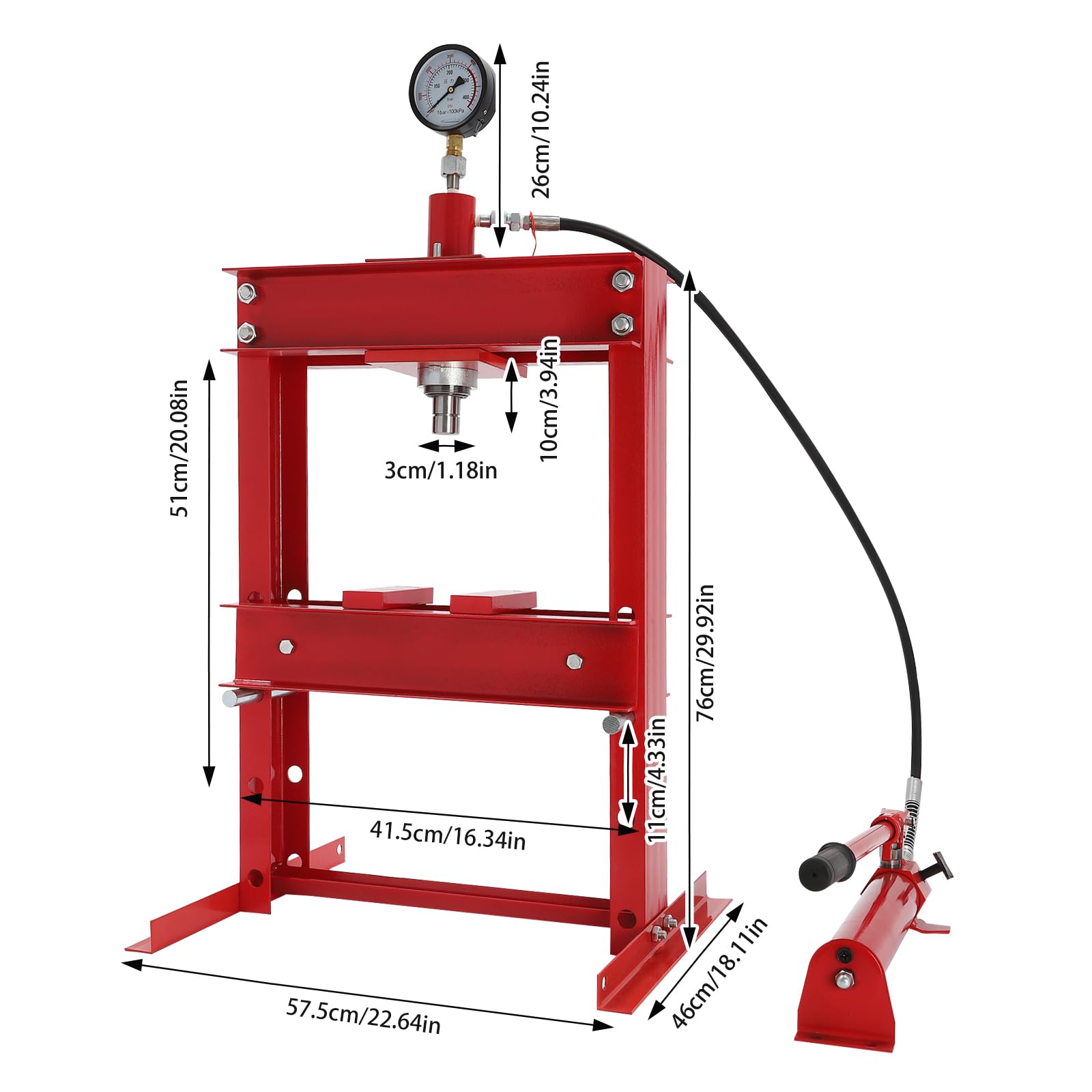 10 Ton Hydraulic Benchtop Press - H-Frame Garage Floor Press with Adjustable Height & Pressure Gauge | Heavy Duty Metalworking, Jewelry Making, Automotive Repair for Home Workshops & DIY Projects