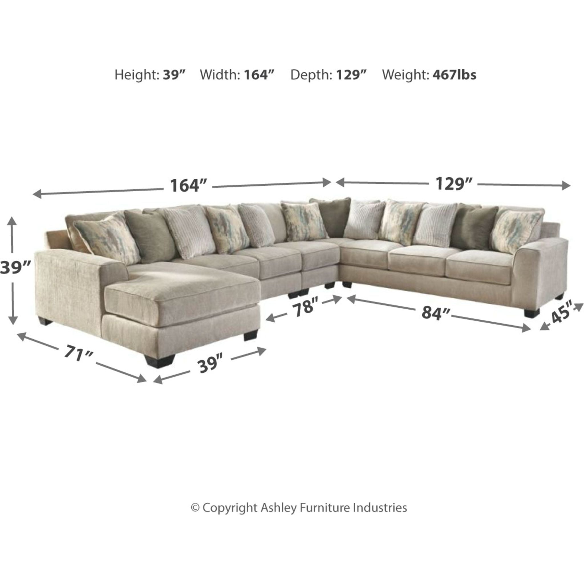 Ardsley 5-Piece Sectional Sofa with Chaise Lounge - Modern L-Shaped Living Room Furniture for Small Spaces, Apartment & Family Home Comfort