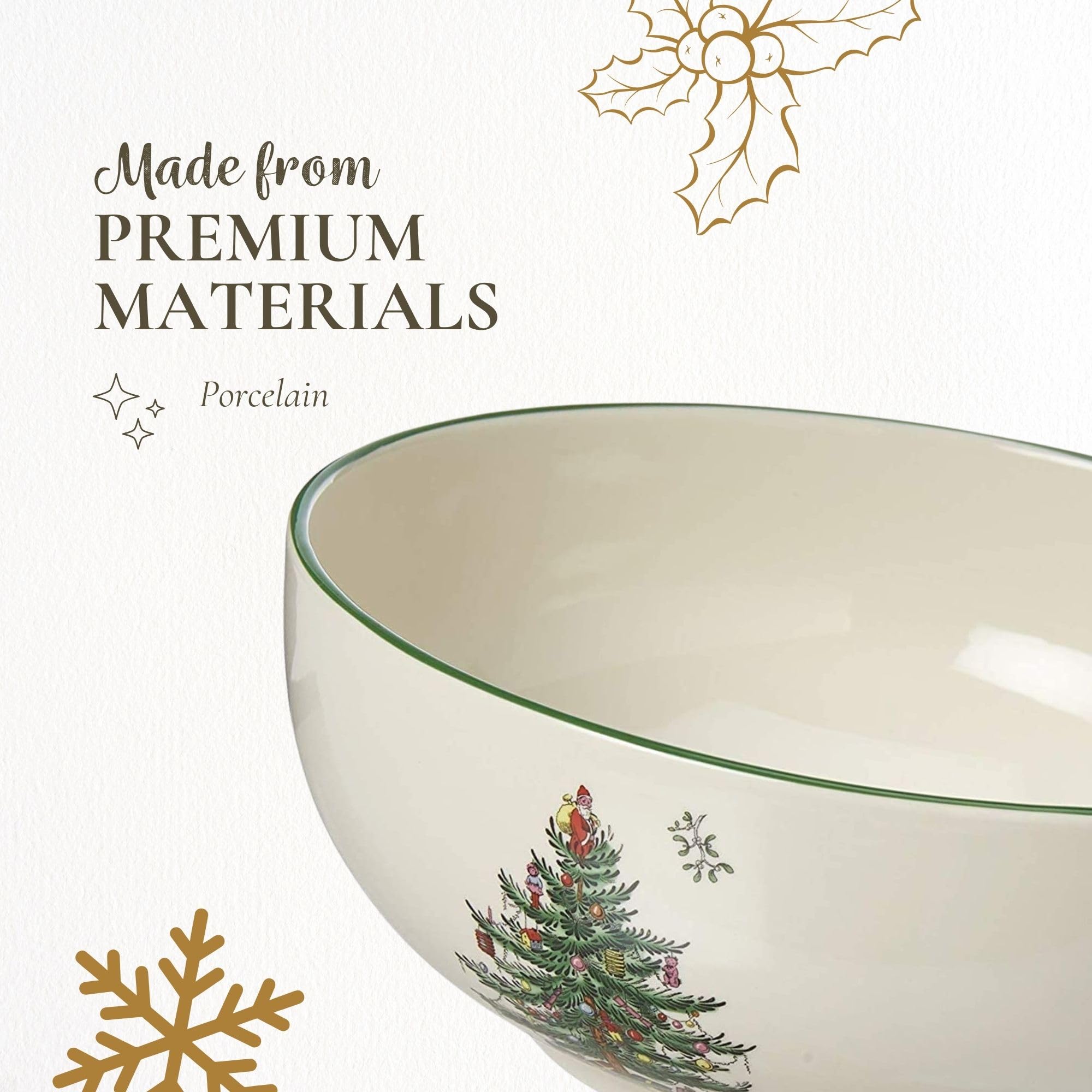 Spode Christmas Tree 5.5-Inch Fruit Salad Bowl - Classic Holiday Earthenware Serving Bowl for Cereal, Desserts, Snacks - Microwave & Dishwasher Safe - Perfect for Christmas Dinner, Party Table Setting, Festive Home Decor