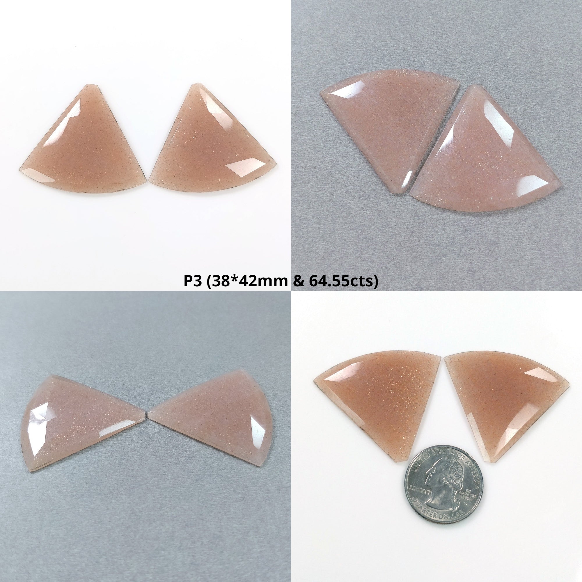 Natural Untreated Unheated Peach & Brown Moonstone Gemstone - Rose Cut Uneven Triangle Shape Pair for Jewelry Making, Healing Crystals & Spiritual Gifts