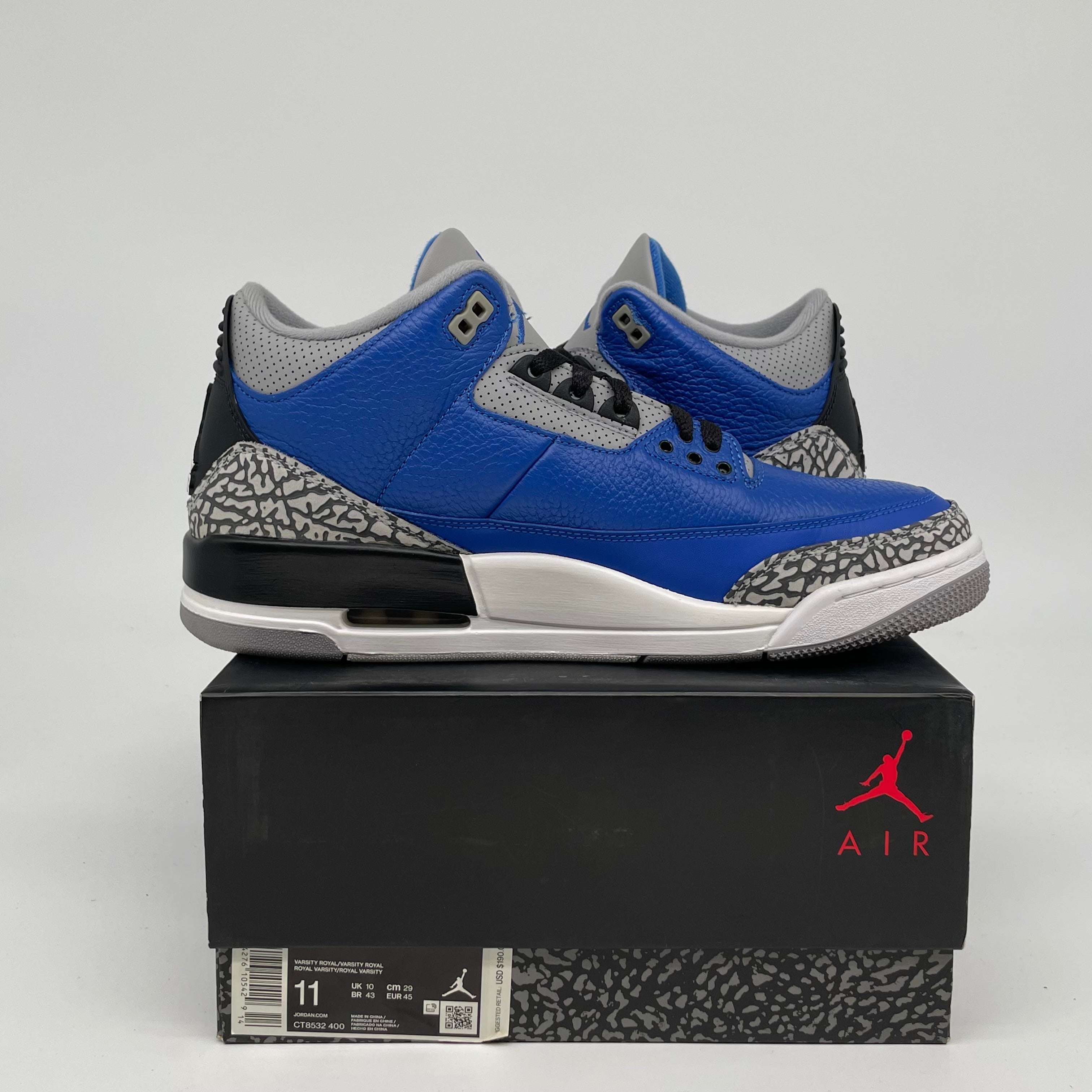 Original Air Jordan 3 Retro 'Royal Cement' Men's Basketball Shoes - Size 11 (CT8532-400) - Perfect for Streetwear & Sneaker Collectors