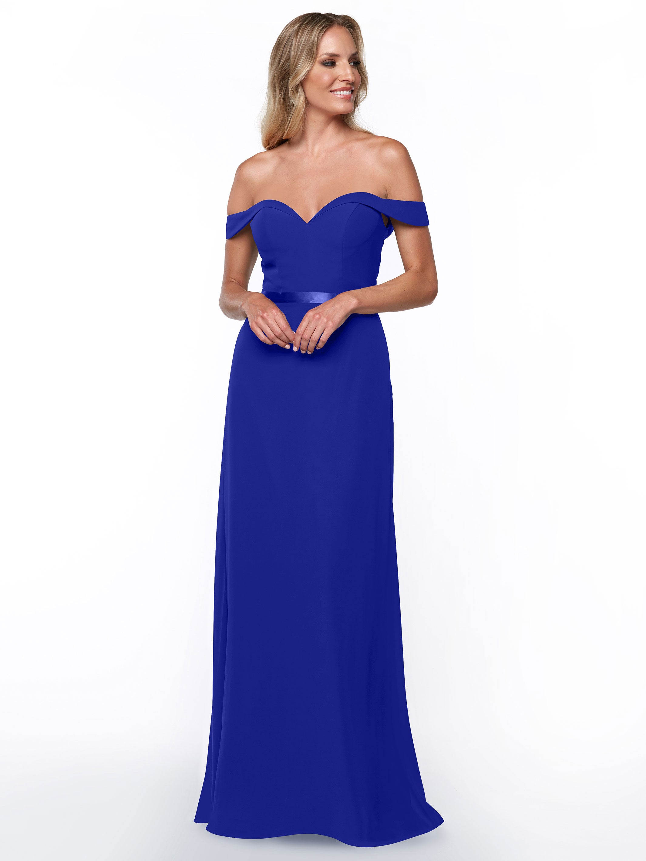 Elegant Off-The-Shoulder Chiffon A-Line Bridesmaid Dress with Sash - Perfect for Weddings, Formal Events & Special Occasions